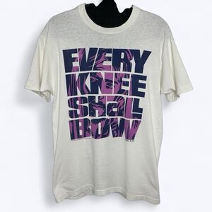 Every Knee Shall Bow Phil 2:10 Jesus Graphic T Shirt Sz L Single Stitch Vtg 90s